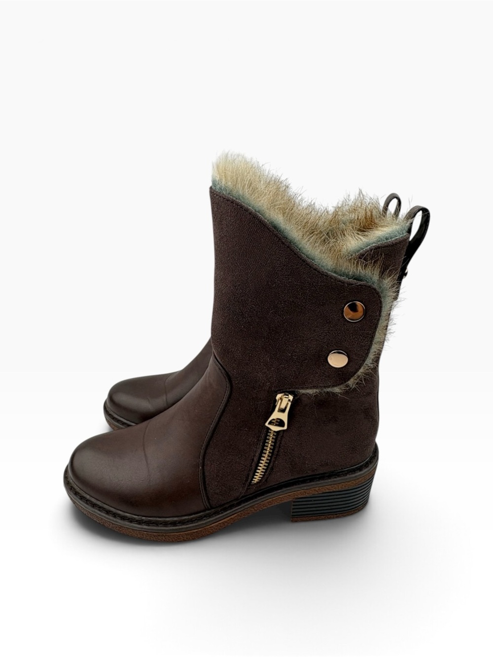 -Patrizia Boots Womens 36 Brown Leather Faux Fur Lined Mid Calf